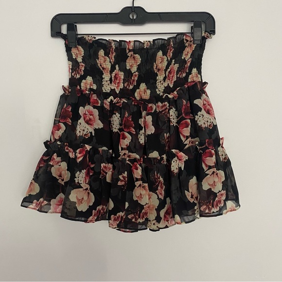 Blue Life floral tiered chiffon elastic waist mini skirt size small black pink - Picture 2 of 6